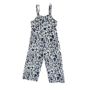 Mus & Bombon Overalls in Blue Leaves Print Viscose Size Medium Wide Leg
